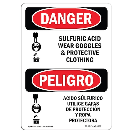 OSHA Danger, Sulfuric Acid Wear Goggles Bilingual, 24in X 18in Decal